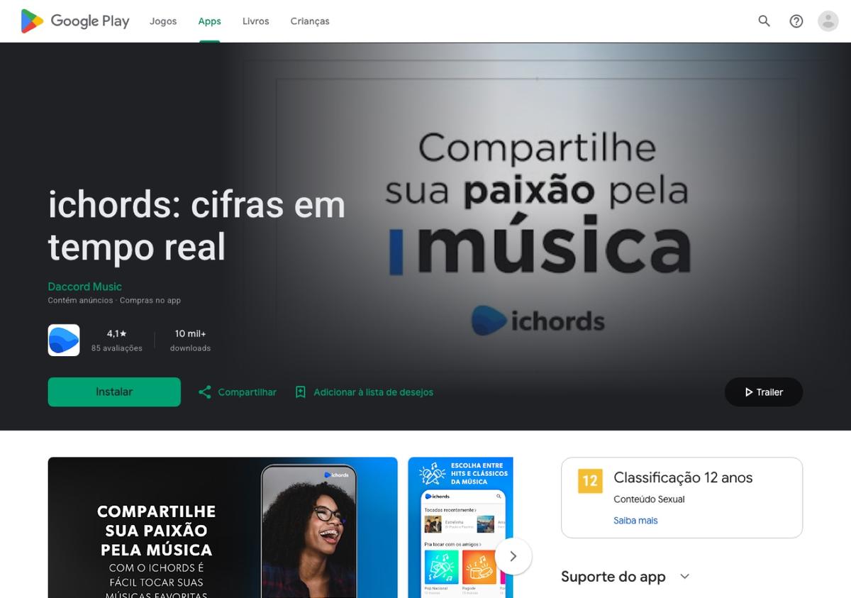 Ficha do iChords na Google Play em setembro de 2026