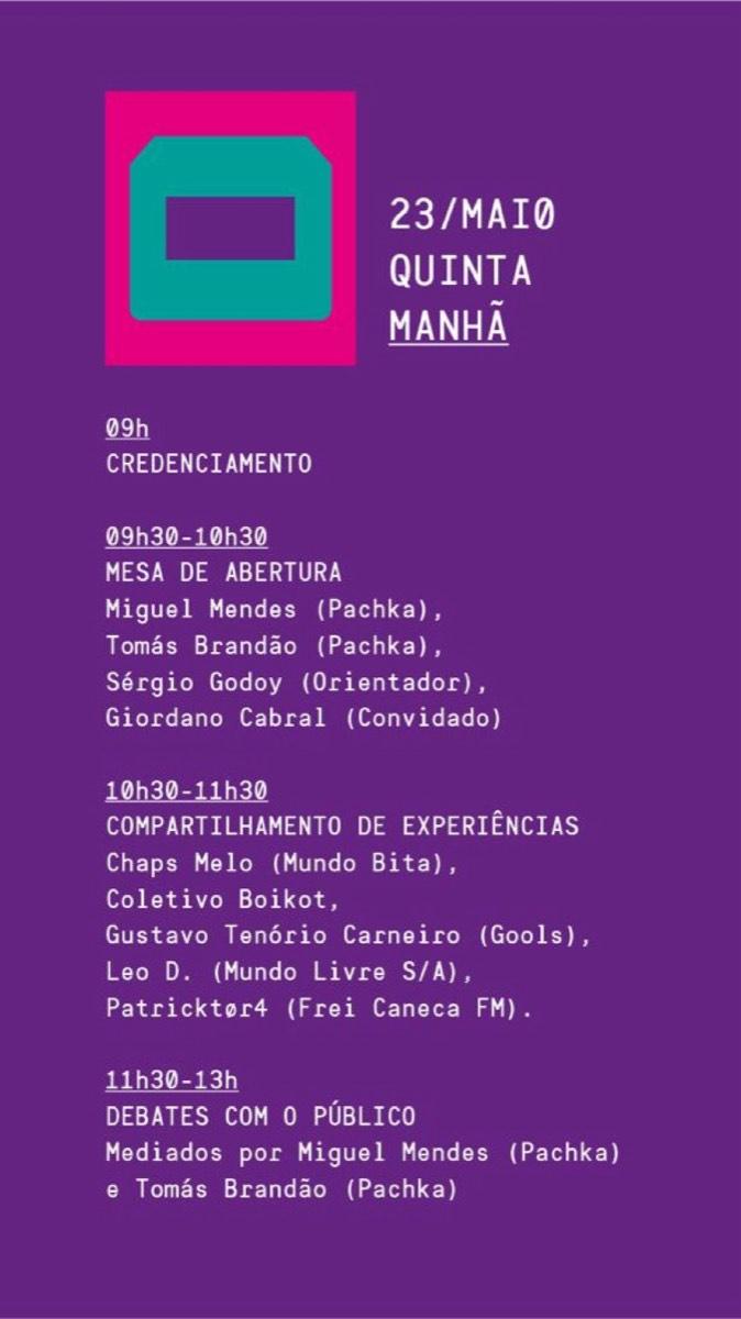 Programm des Treffens von Musikschaffenden und Musikforschenden aus Pernambuco, Porto Digital, 23.05.2019