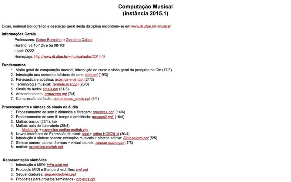 Historische Website der Lehrveranstaltung (~musica), Durchgang 2015.1, mit Geber Ramalho und Giordano Cabral