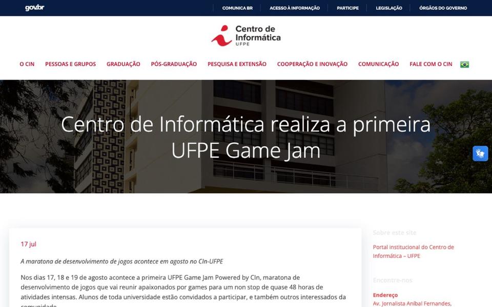 Notícia do portal do CIn sobre a UFPE Game Jam de 2018