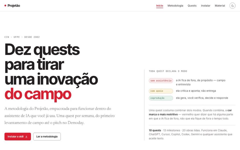 Site projetao-ufpe.vercel.app (2026): as dez quests empacotadas para usar com IA