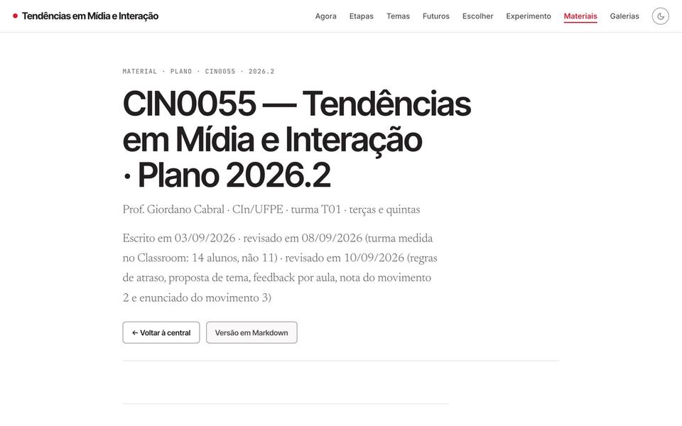 Plano da disciplina publicado no site