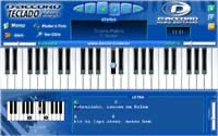 Tela do D'Accord Teclado Player: teclado virtual e painel com a letra e a cifra (captura de 2007)
