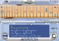 Tela do Violão Player: braço de violão virtual com os acordes e, abaixo, a letra com a cifra (captura do site da D'Accord, 2007)