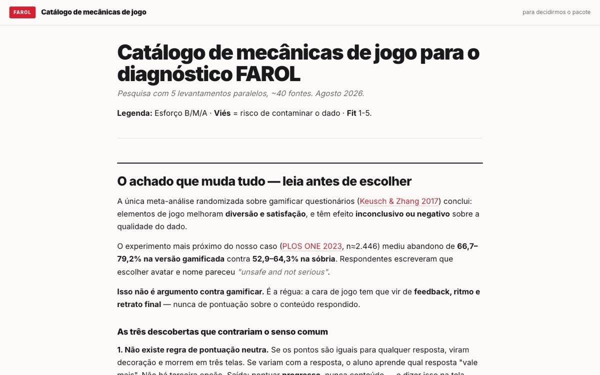 Catálogo de mecânicas de jogo com a evidência de cada uma