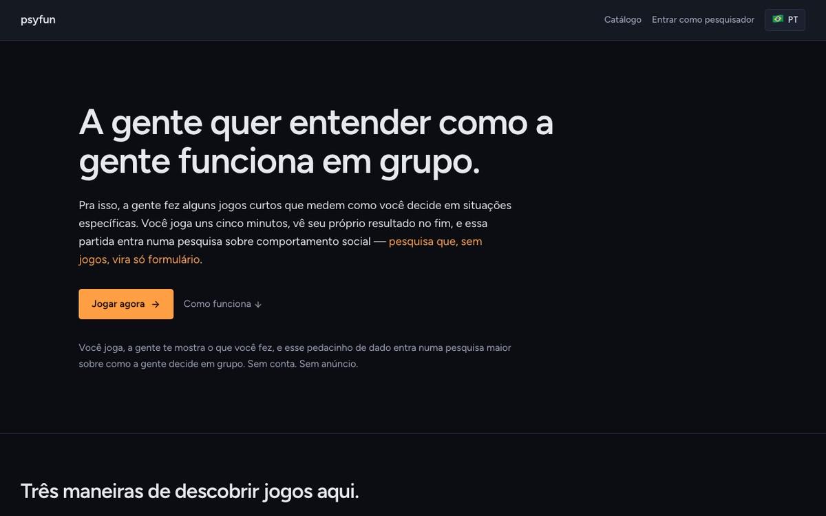 PsyFun Platform: jogos curtos de pesquisa em comportamento